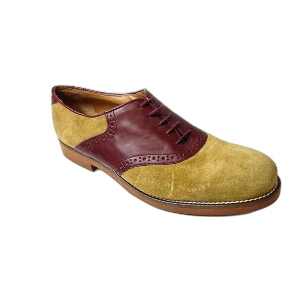 G.H. Bass & Co. Emmie Tan Suede Burgundy Red Leather Oxford Saddle Shoe Size 10M - Picture 1 of 13